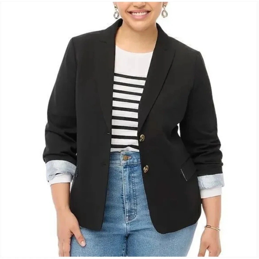 J CREW Two Button Cotton Blend Blazer 18 Black NWT Jacket Academia Career BP095
